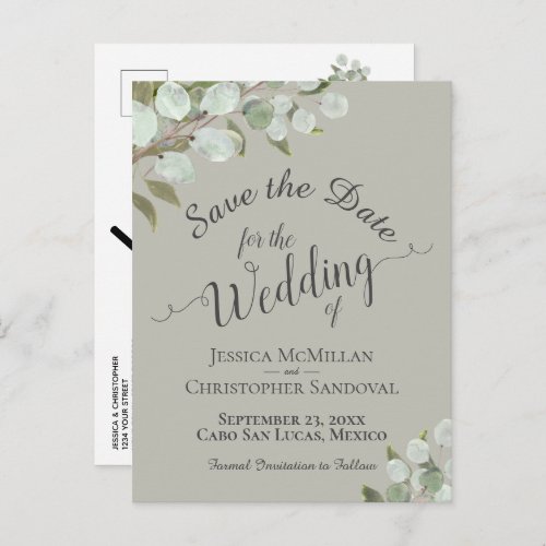 Eucalyptus  Greenery Sage Wedding Save the Date Announcement Postcard