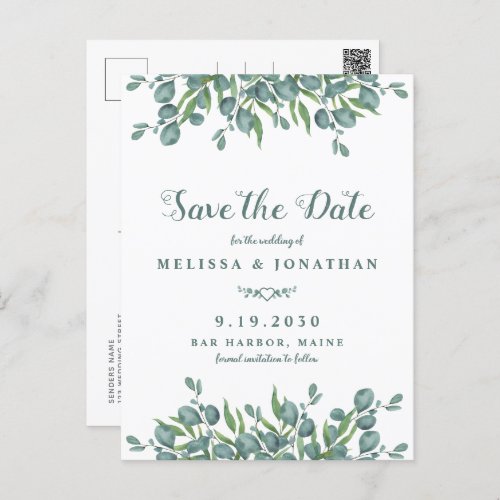 Eucalyptus Greenery Sage Wedding Save The Date Postcard