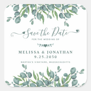Eucalyptus Greenery Sage Wedding Save The Date Square Sticker