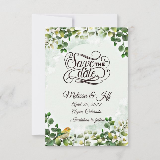Eucalyptus greenery save the date invitation (Front)