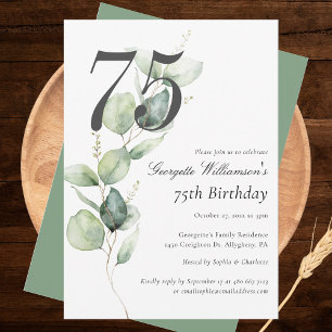 Eucalyptus Greenery Script 75th Birthday Invitation