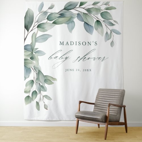 Eucalyptus Greenery Script Baby Shower Backdrop