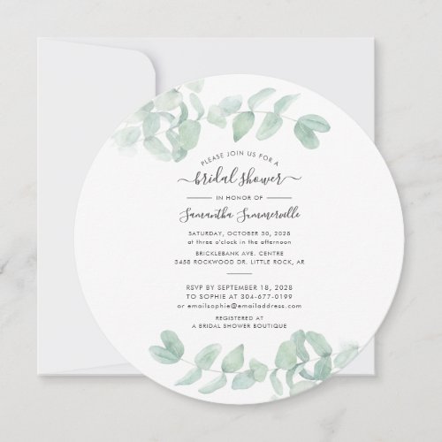 Eucalyptus Greenery Script Botanical Bridal Shower Invitation