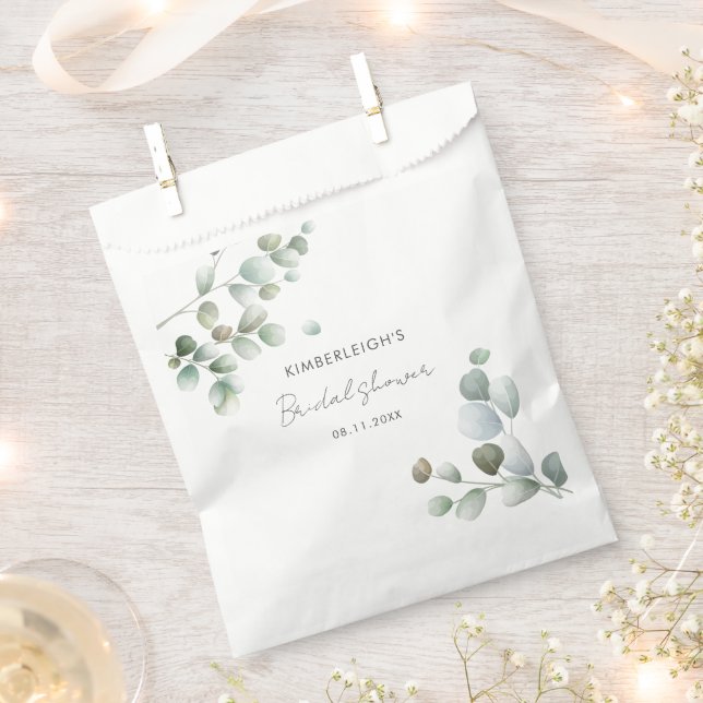 Eucalyptus Greenery Script Bridal Shower Favor Bag (Clipped)