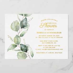 Eucalyptus Greenery Script Bridal Shower Gold Foil Invitation