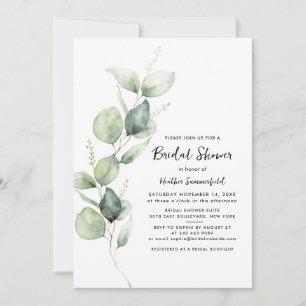 Eucalyptus Greenery Script Bridal Shower Invitation