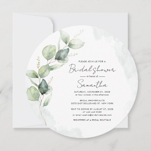 Eucalyptus Greenery Script Bridal Shower Invitation