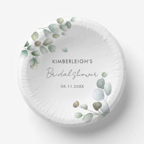 Eucalyptus Greenery Script Bridal Shower Paper Bowls