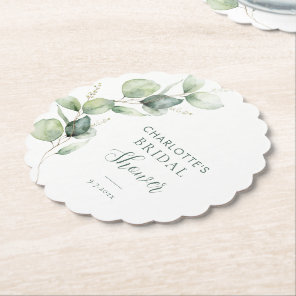 Eucalyptus Greenery Script Bridal Shower Paper Coaster