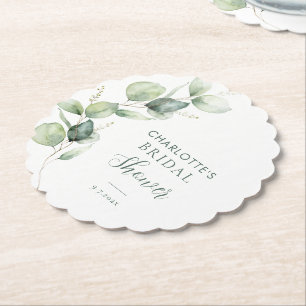 Eucalyptus Greenery Script Bridal Shower Paper Coaster
