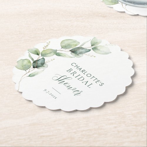 Eucalyptus Greenery Script Bridal Shower Paper Coaster