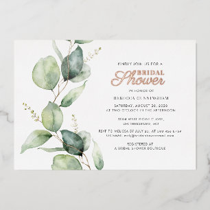 Eucalyptus Greenery Script Bridal Shower Rose Gold Foil Invitation