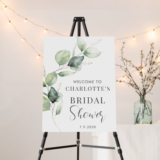 Eucalyptus Greenery Script Bridal Shower Welcome Foam Board (In Situ (Stand))
