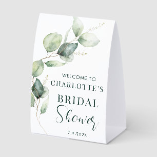 Eucalyptus Greenery Script Bridal Shower Welcome Paper Table Tent