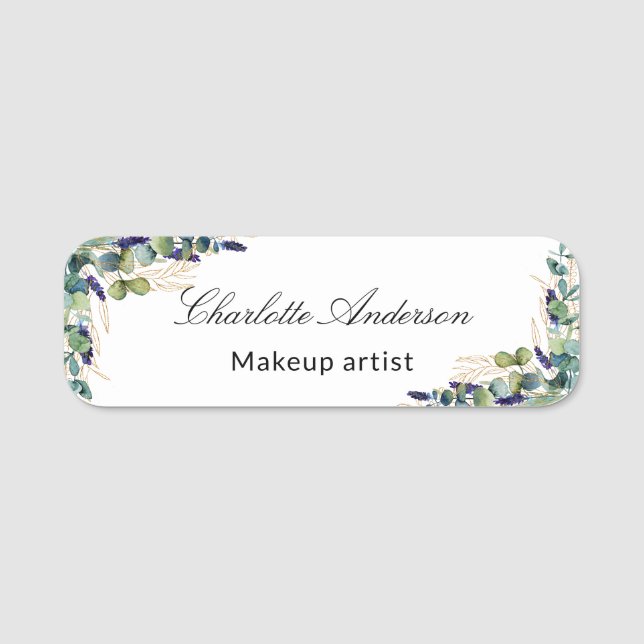 Eucalyptus greenery script business empoyee name tag (Front)