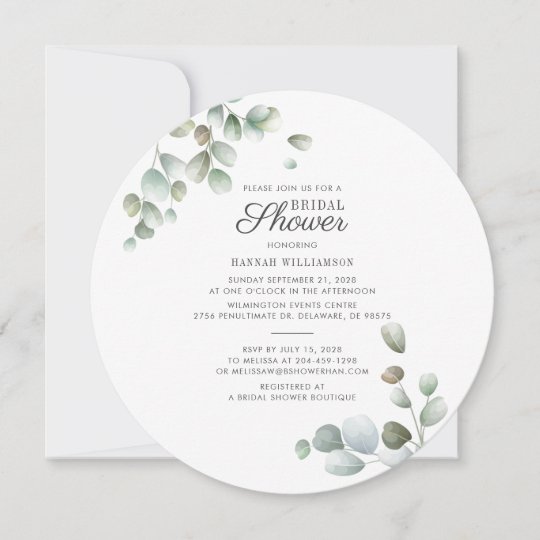Eucalyptus Greenery Script Foliage Bridal Shower Invitation