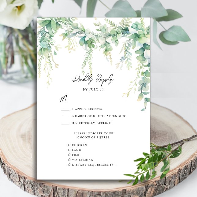 Eucalyptus Greenery Script Modern Garden Wedding RSVP Card (Creator Uploaded)