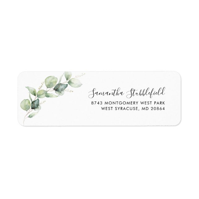Eucalyptus Greenery Script Modern Return Address Label (Front)