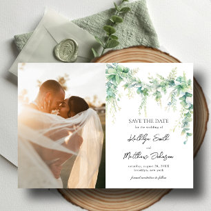 Eucalyptus Greenery Script Modern Save The Date Magnetic Invitation