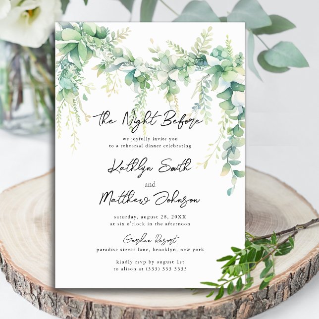 Eucalyptus Greenery Script Modern The Night Before Invitation (Creator Uploaded)