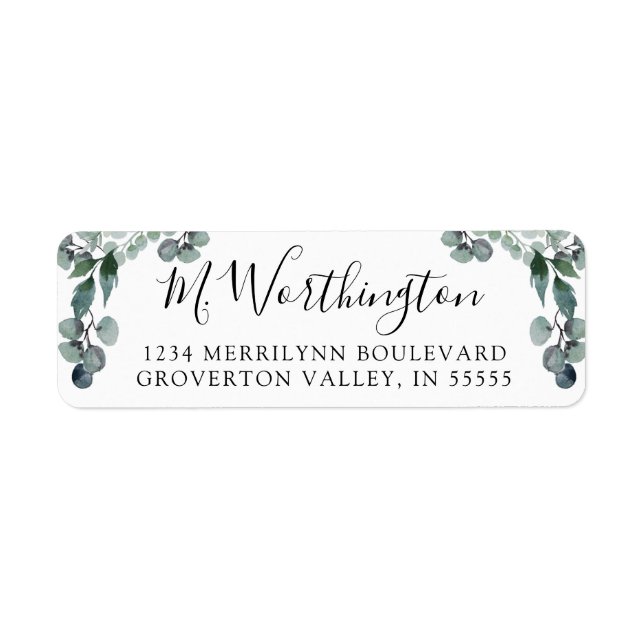 Eucalyptus Greenery Script Return Address Label (Front)
