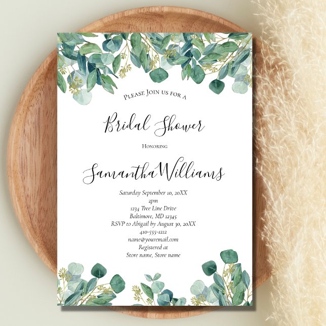 Eucalyptus Greenery Script Trendy Bridal Shower Invitation (Creator Uploaded)