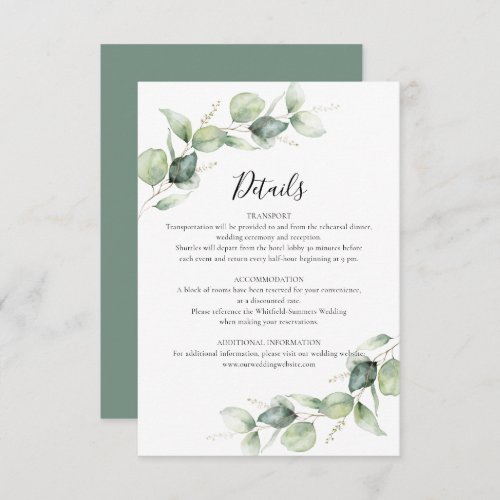 Eucalyptus Greenery Script Wedding Details Enclosure Card