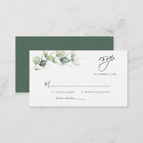 Eucalyptus Greenery Script Wedding RSVP Card