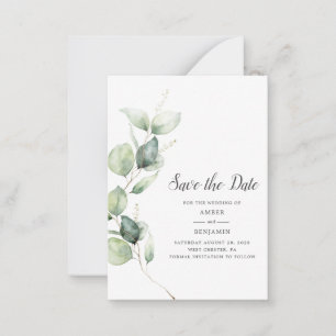 Eucalyptus Greenery Script Wedding Save the Date Note Card