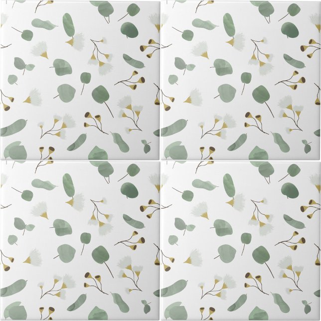 Eucalyptus Greenery Silver Dollar Gum Blossoms  Ceramic Tile (Eucalyptus Greenery Silver Dollar Gum Blossoms Ceramic Tile)