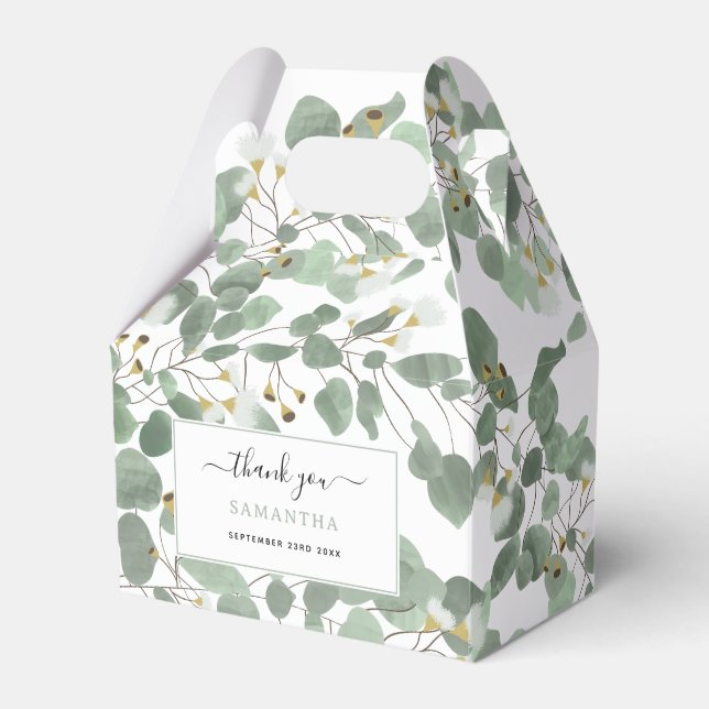 Eucalyptus Greenery Silver Dollar Gum Blossoms  Favor Boxes (Front Side)