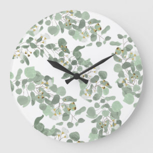 Eucalyptus Greenery Silver Dollar Gum Blossoms Large Clock