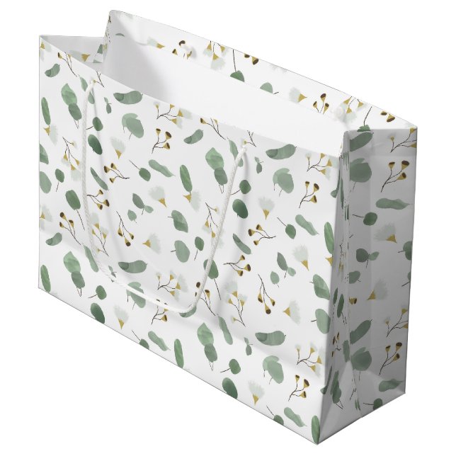 Eucalyptus Greenery Silver Dollar Gum Blossoms  Large Gift Bag (Front Angled)