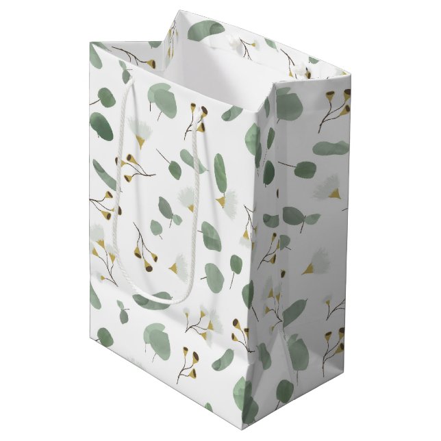 Eucalyptus Greenery Silver Dollar Gum Blossoms  Medium Gift Bag (Front Angled)