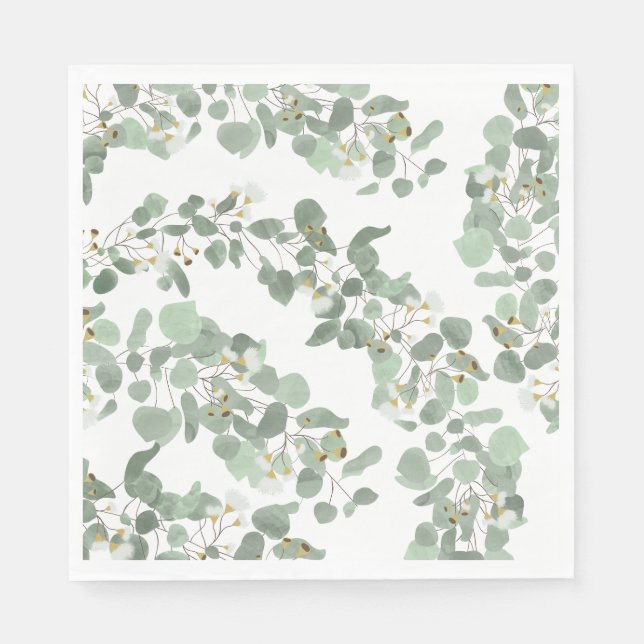 Eucalyptus Greenery Silver Dollar Gum Blossoms  Napkins (Front)