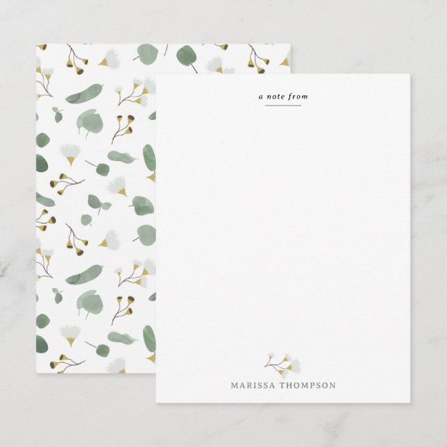 Eucalyptus Greenery Silver Dollar Gum Blossoms  Note Card (Front/Back)