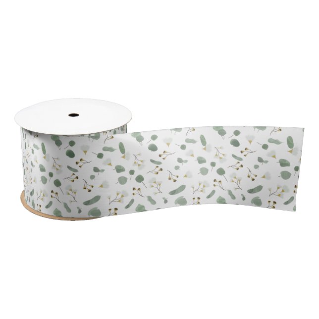 Eucalyptus Greenery Silver Dollar Gum Blossoms  Satin Ribbon (Spool)