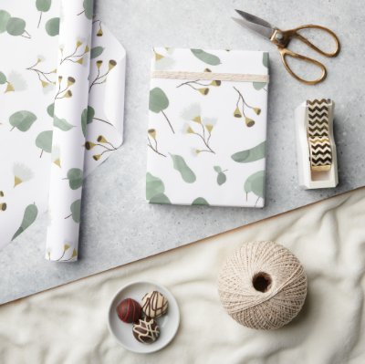 Eucalyptus Greenery Silver Dollar Gum Blossoms  Wrapping Paper