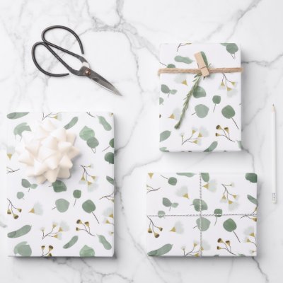 Eucalyptus Greenery Silver Dollar Gum Blossoms  Wrapping Paper Sheets