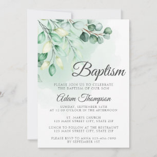 Eucalyptus Greenery Simple Baptism Invitation
