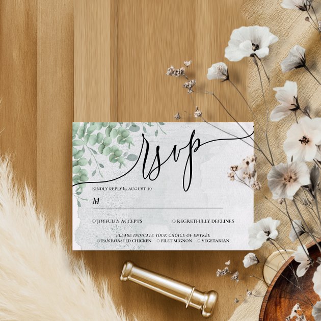 Eucalyptus Greenery Simple Calligraphy Boho RSVP Card