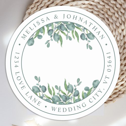 Eucalyptus Greenery Simple Circle Return Address Classic Round Sticker