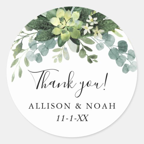 Eucalyptus greenery simple elegant favor classic round sticker