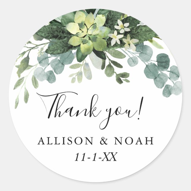 Eucalyptus greenery simple elegant favor classic round sticker (Front)