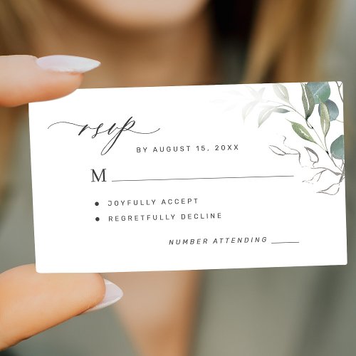 Eucalyptus greenery simple elegant wedding RSVP Note Card