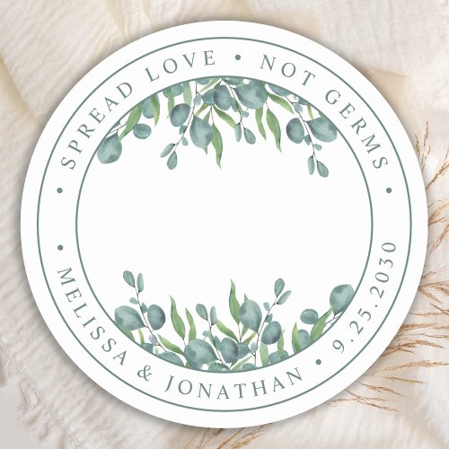 Eucalyptus Greenery Spread Love Not Germs Wedding Classic Round Sticker