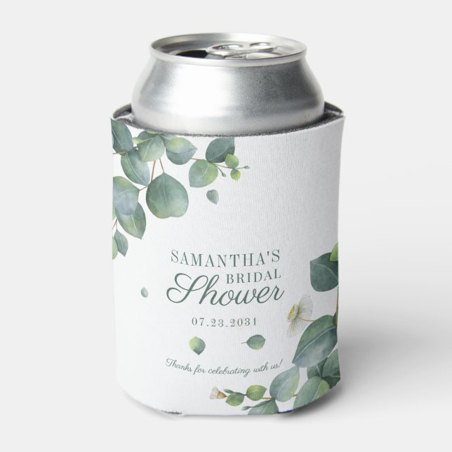 Eucalyptus Greenery Succulent Bridal Shower Can Cooler (Can Front)