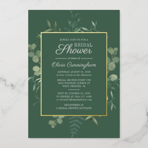Eucalyptus Greenery Succulent Bridal Shower Foil Invitation