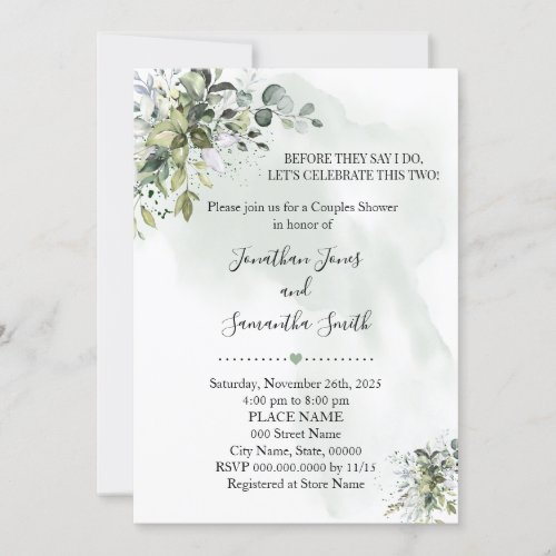 Eucalyptus greenery succulent couples shower invitation