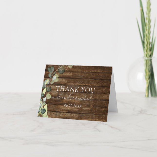 Eucalyptus Greenery Succulent Elegant Thank You Card (Front)